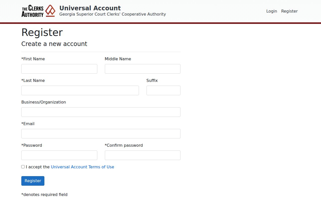 Toombs County court records eCertification account form