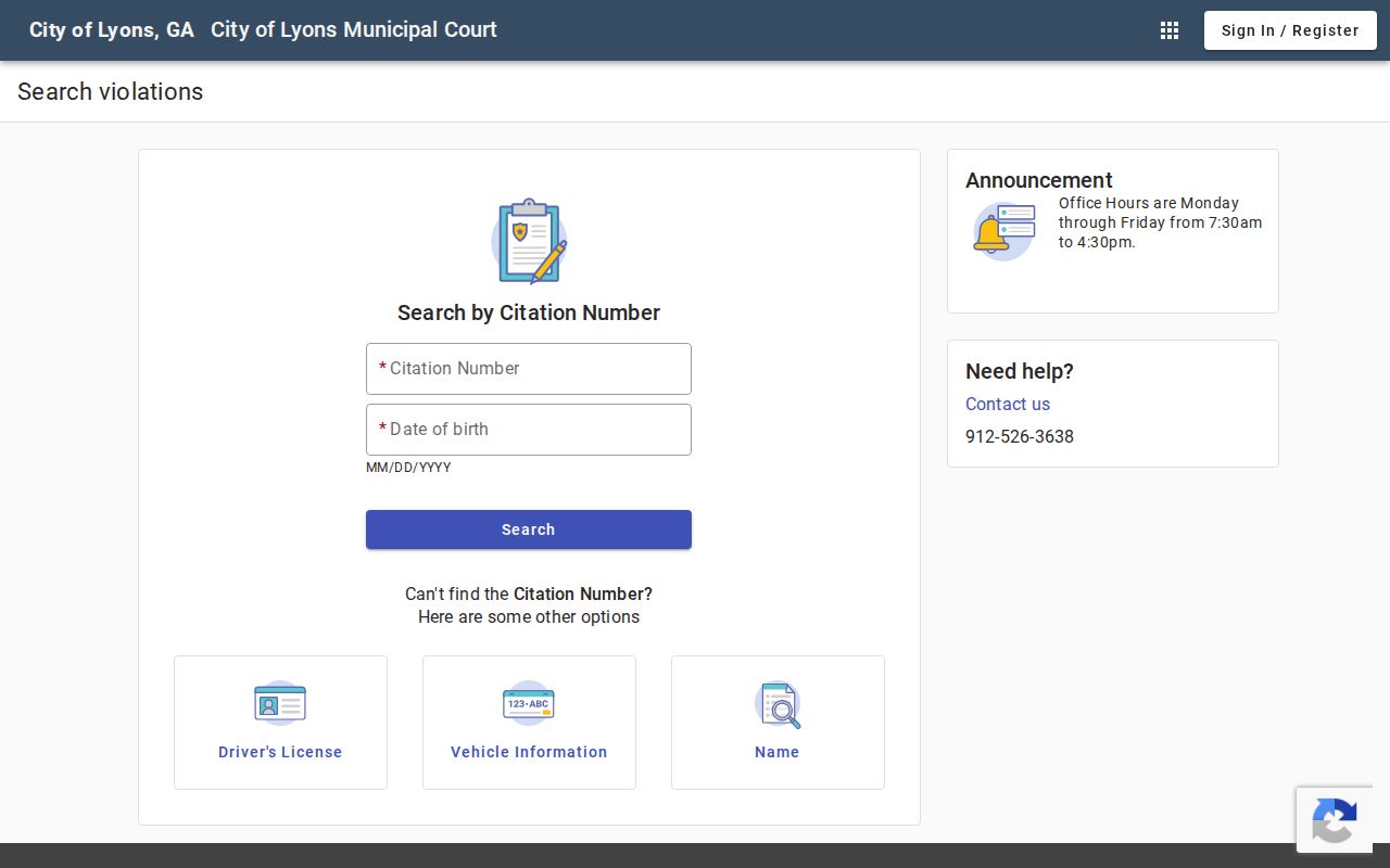 Toombs County traffic court records Lyons citation search