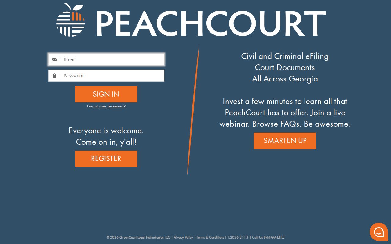 Toombs County case search PeachCourt account login page
