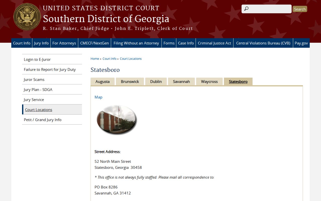 Southern District of Georgia Statesboro Division federal court page