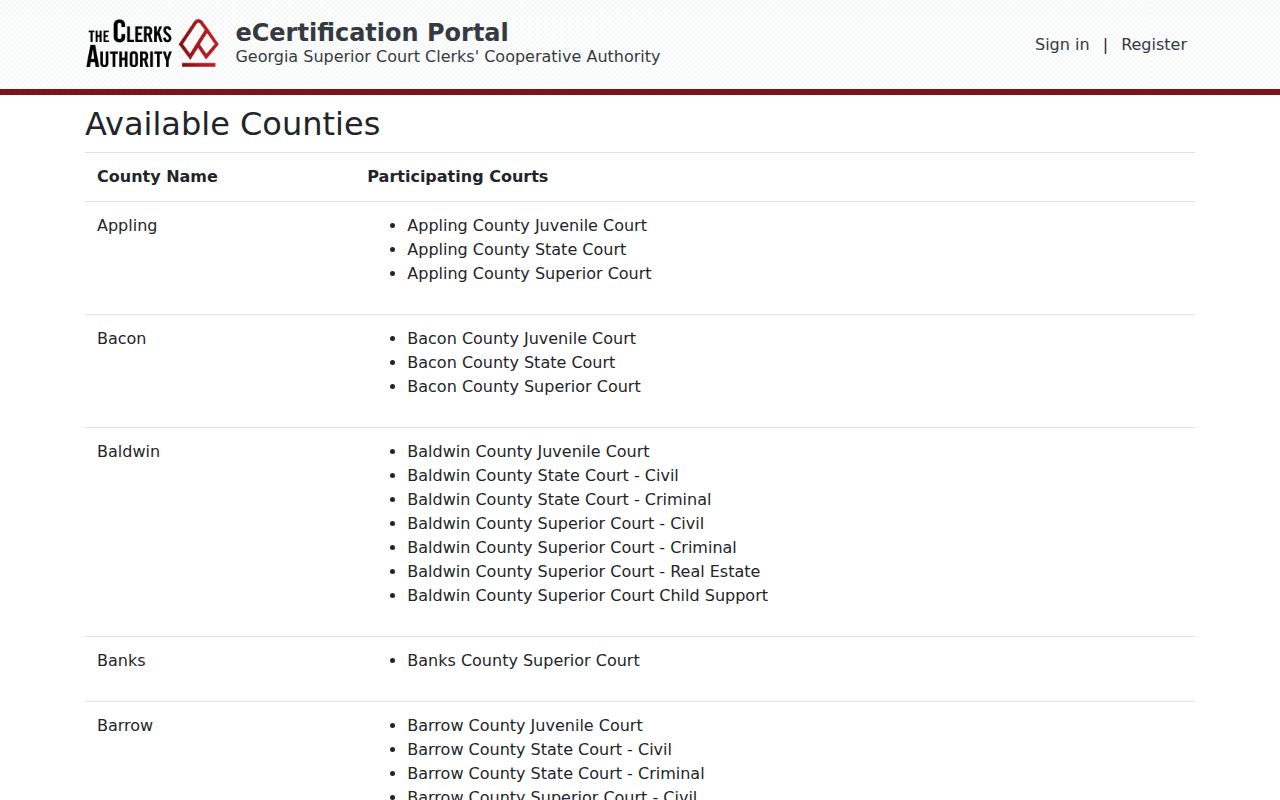 Toombs County court records available through eCertification